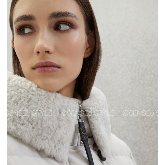 Brunello Cucinelli Women's Puffer Jacket with Fur Collar Monili trim size S 40 - Picture 3 of 11